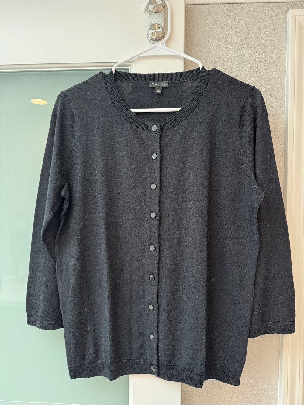 Talbots Black Crewneck Button Cardigan